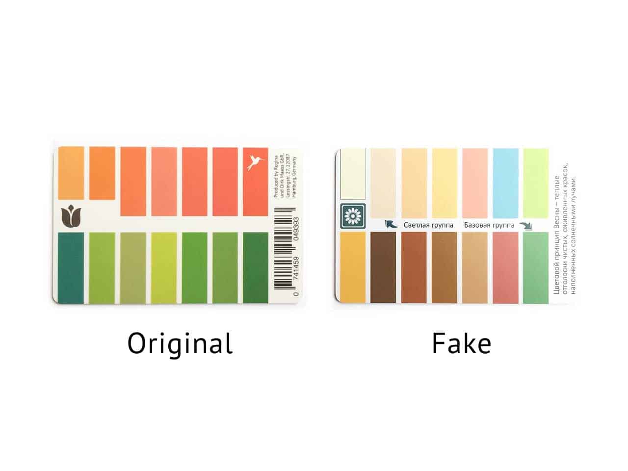 Original und Fälschung Karten-Farbpass